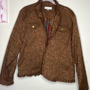 Coldwater creek open damask jacket size PXL tonal brown metallic